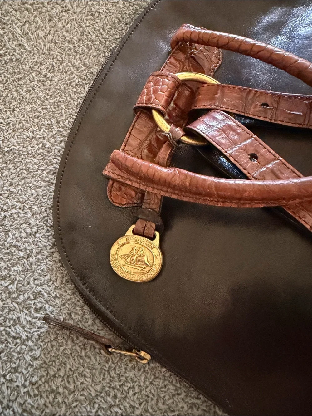 Brahmin Leather Backpack Black Brown Croc Embossed Vintage + Dust Bag